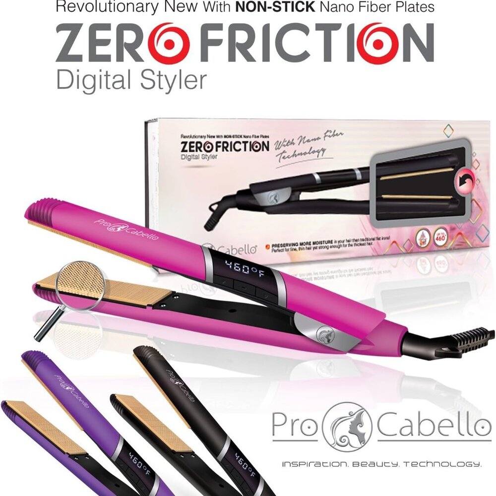 PROCABELLO Nano Fiber Flat Iron w/Zero Friction Technology (Pink) (NEW IN BOX)